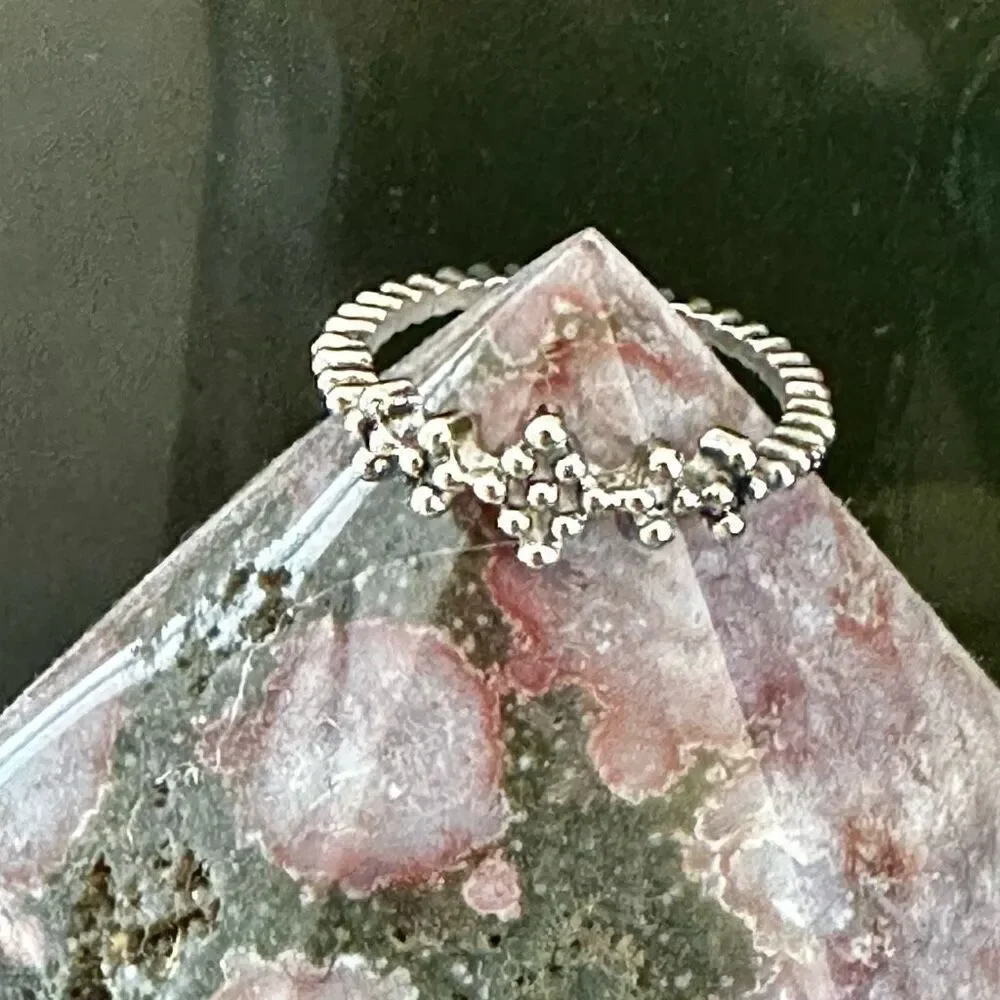 Silver-Tone  Beaded Crown Ring